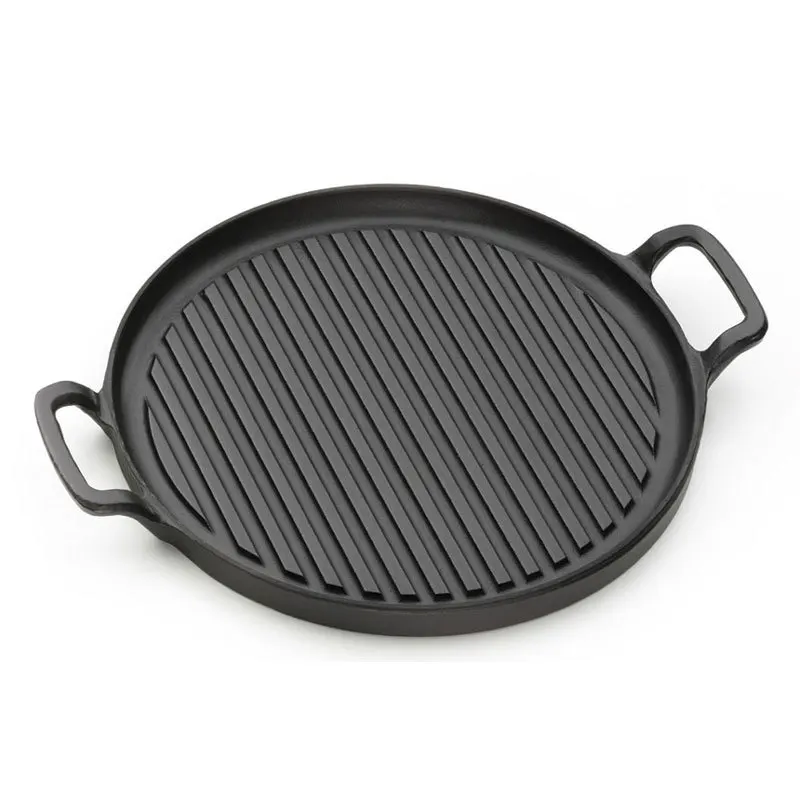 Restaurant Cookware Pre-seasond Round Griddle Steak Pan Cast Iron Skillet Striped Steak Fryer Grill Pan