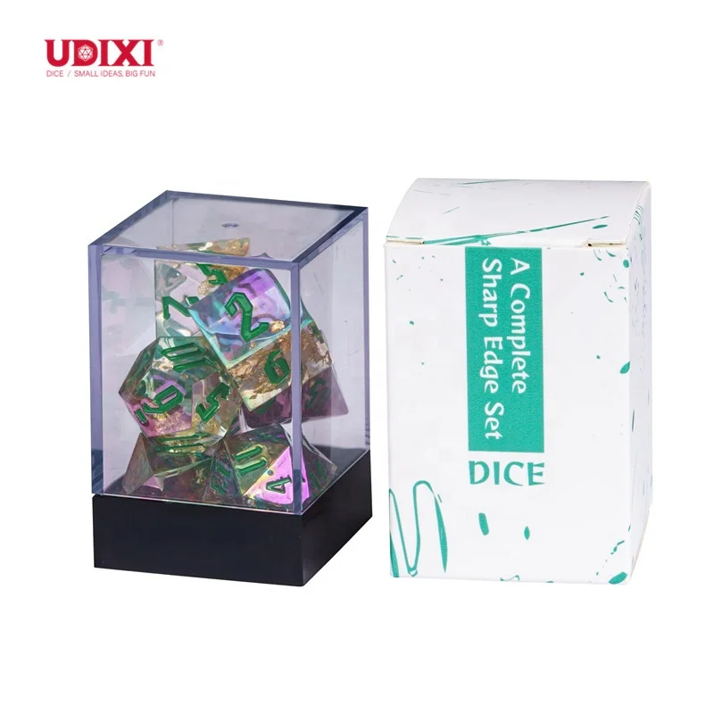 Udixi custom Polyhedron resin Sharp Edge dungeons and dragons dice rpg set Random casing board games dice
