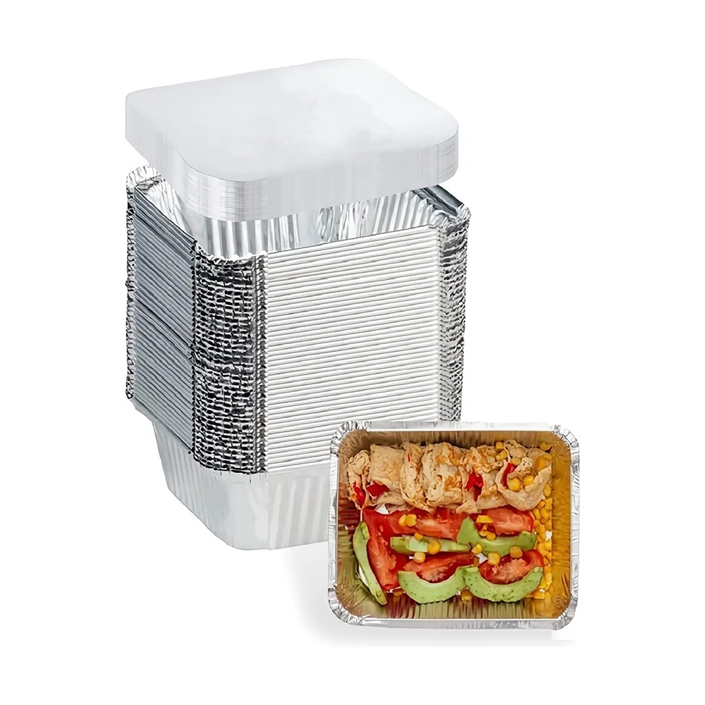 OEM custom 8011 3004 Food grade aluminum foil disposable takeaway food container aluminum foil tray with paper lids