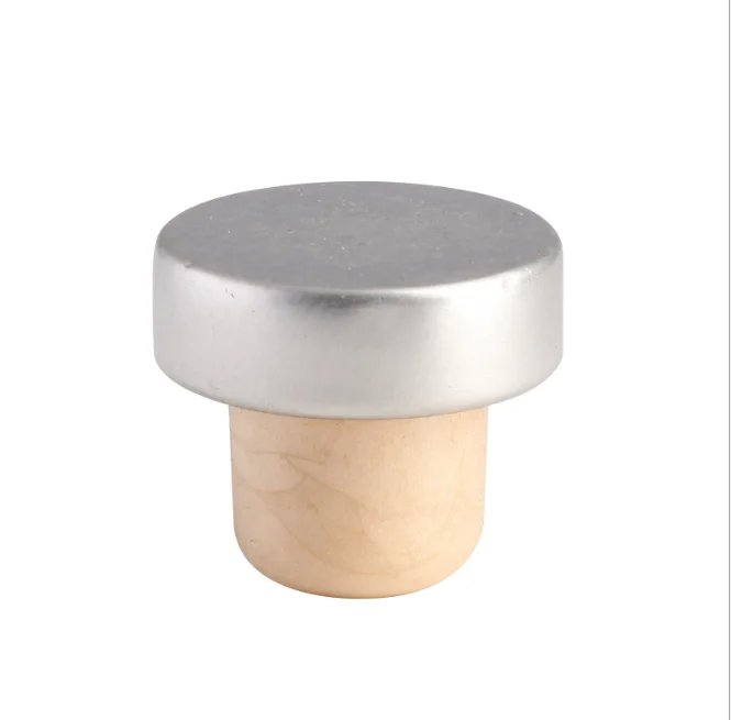 Customized 29.5*19.5 champagne spirits whisky wine bottle plug caps stopper T shape cork lid aluminum top polymer cork
