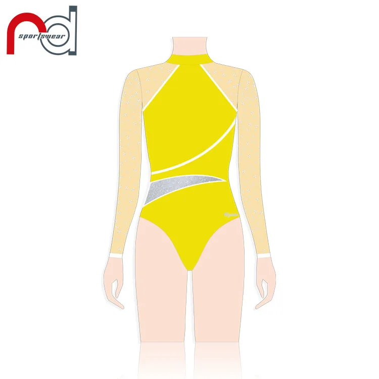 Custom Designed Child Dancewear Leotards Gymnastics Girls Mesh Long Sleeve Balle Leotard