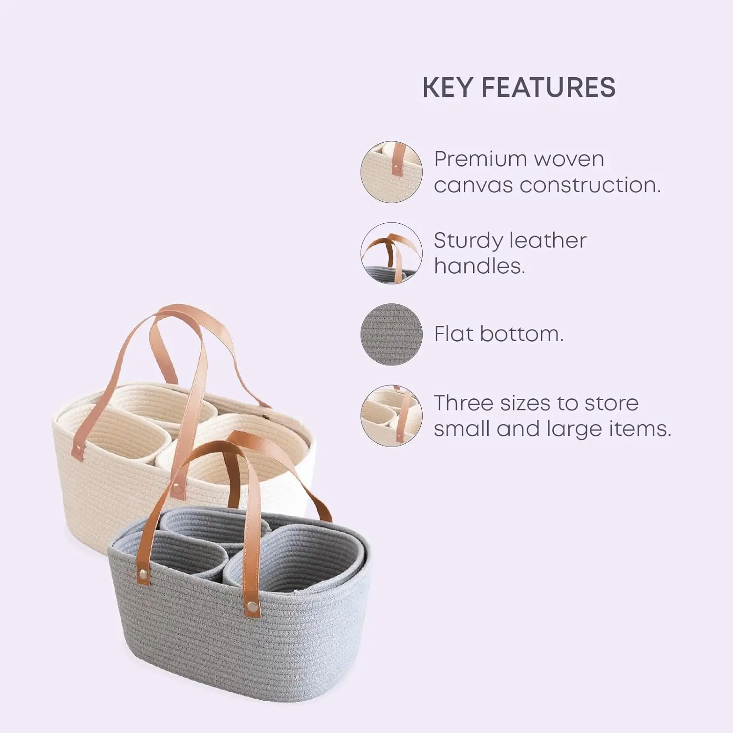 Cotton Rope Storage Basket Decorative Leather Basket Handles & Chalk Tags Woven Baskets for Storage