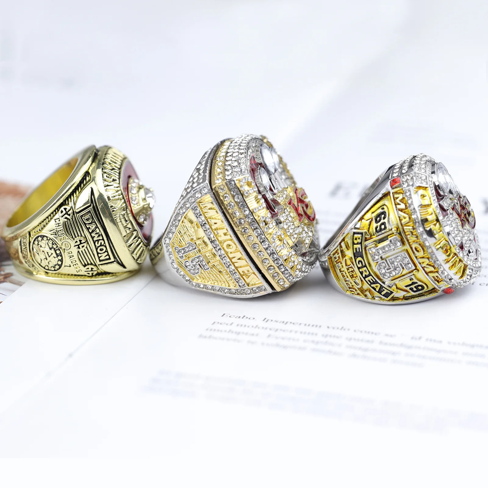 3pcs/set Wholesale Designs Stylish Dome Filled Diamond Sports Championship Kansas City Chiefs Ring