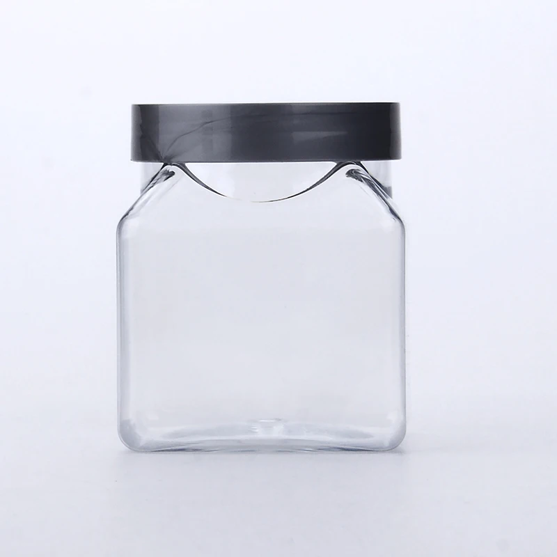 300ml 350ml PET Transparent Square Plastic Bottles Flat Wide Mouth Plastic Chocolate Snack Food Jar