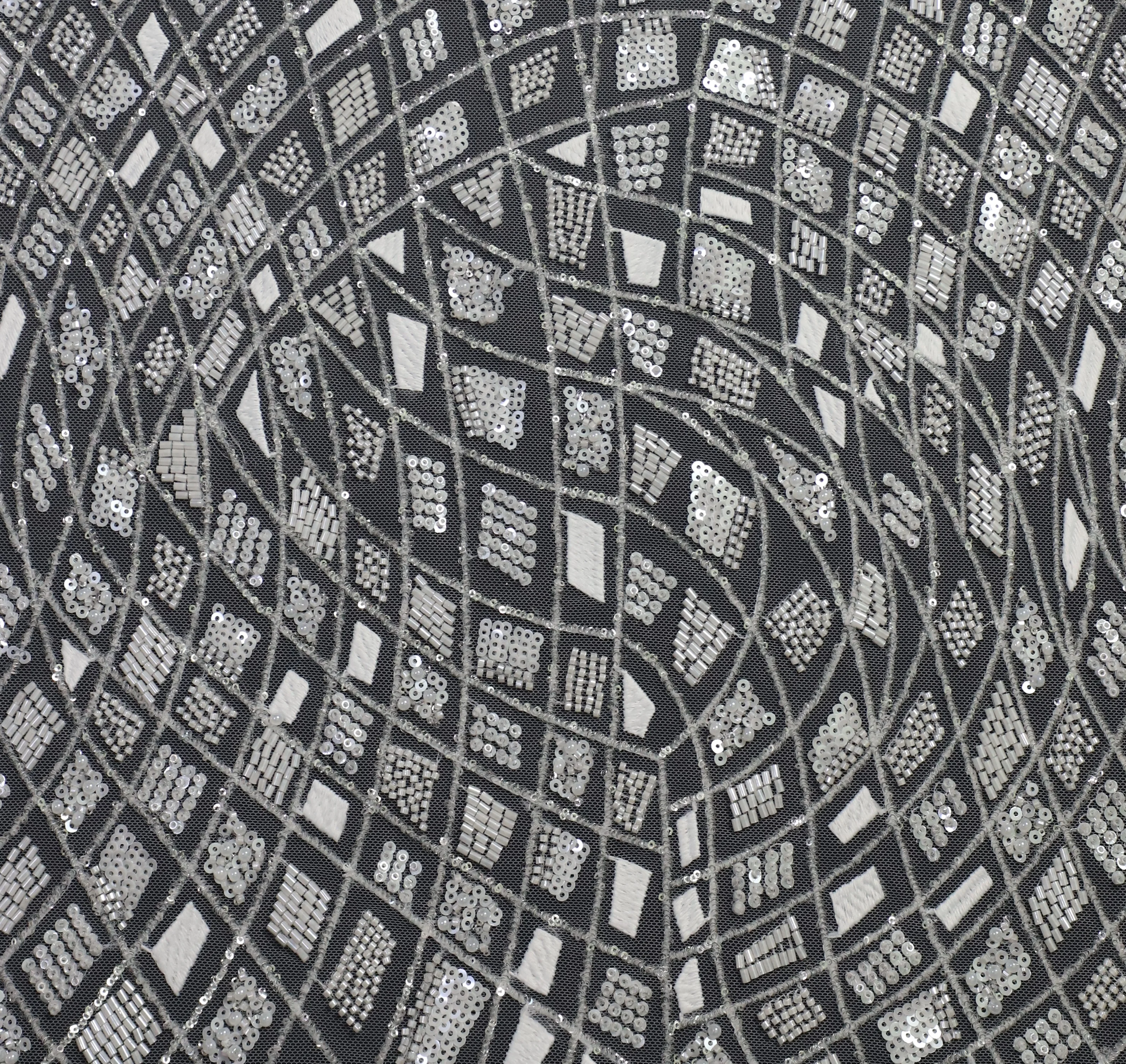 ZX081 Crystal Shining Sequin Lace Fabric in Geo Pattern, Machine Embroidery Beading Lace Wholesale Supply