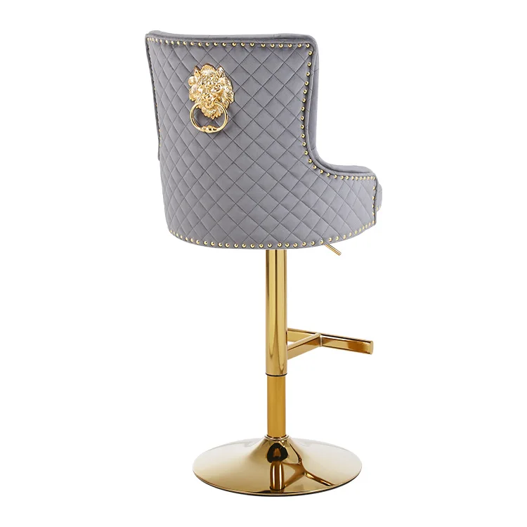 Square back velvet hand made bar chair Height adjustable chrome base restaurant bar stool