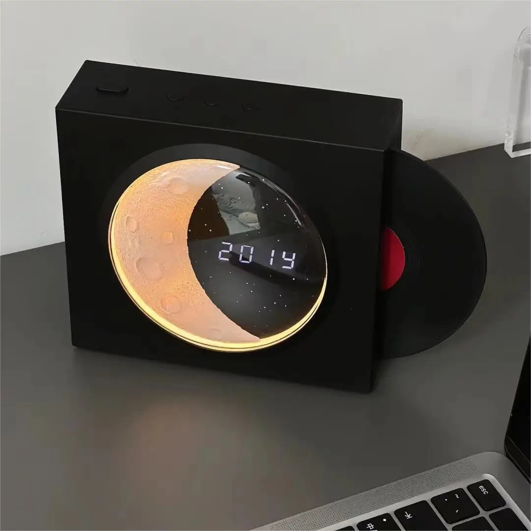Retro Vinyl Record Player Blue Tooth Speaker TF Card Music Audio USB Charging Moon Clock Star Light