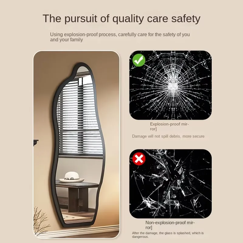 Customized Home Shaped Full-Body Mirror Advanced Wall-Mounted Floor Mirror for Bedroom Middle Ancient Styled Dressing Mirror