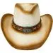 Paper Straw Brown Shade Western Cowboy Hat with Long Horn Bull Laced Band - 1 dozen