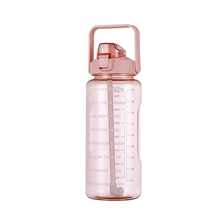 Custom Logo 2000ML Large Capacity Leak Proof Yoga Gym Plastic Clear Sports Drink Water Bottle with Straw