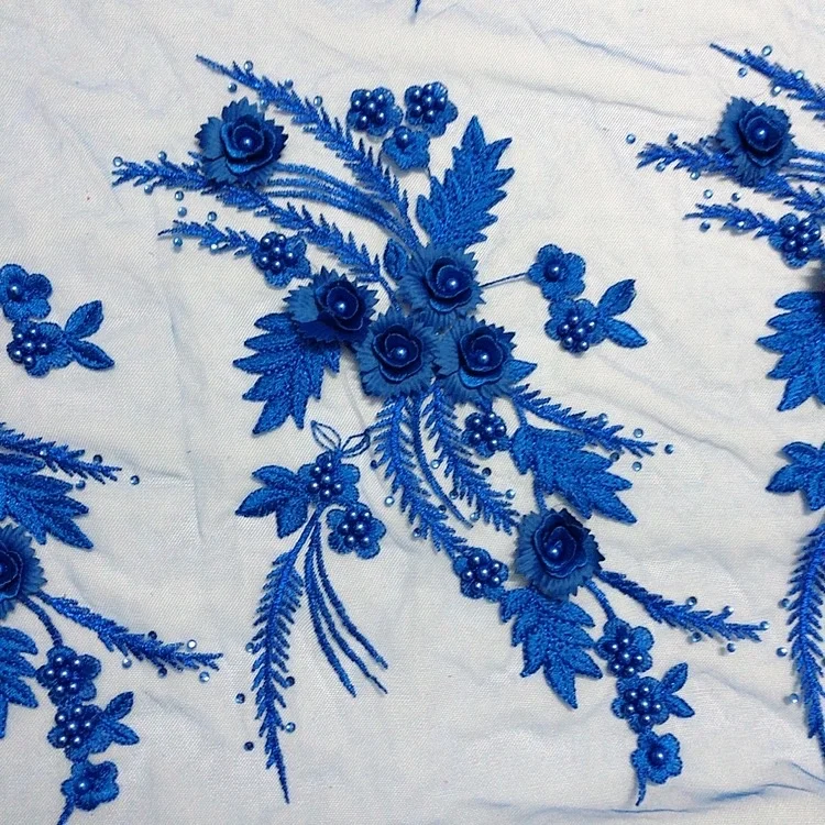 Fancy Embroidered 3d Flower Lace Beaded Applique With Rhinestones LT20415