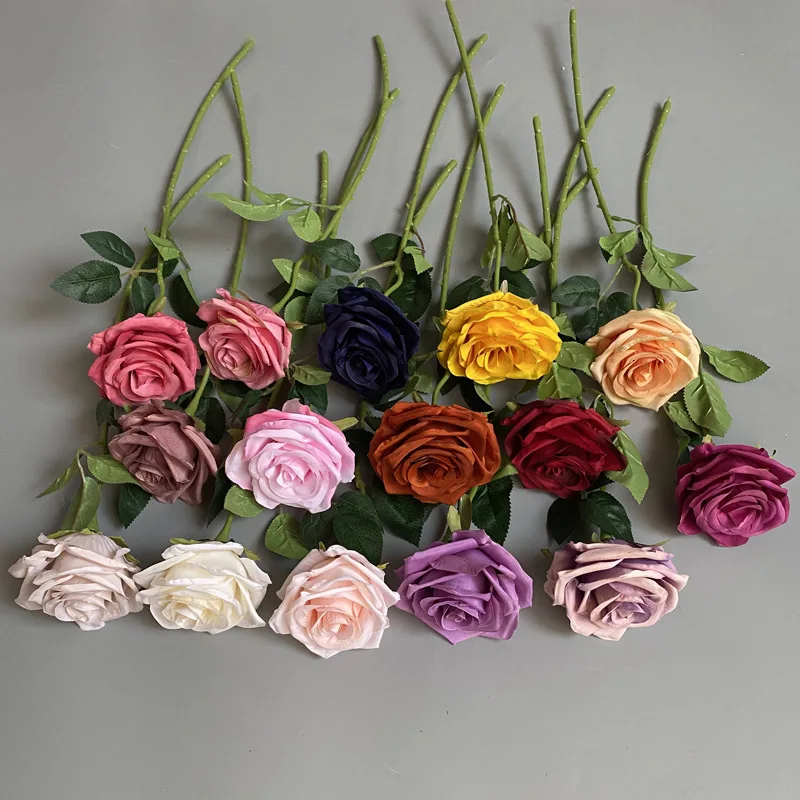 YOPIN-1139 Wholesale Bulk Burgundy Roses Artificial Rose Flowers With Stem For Wedding Decorations