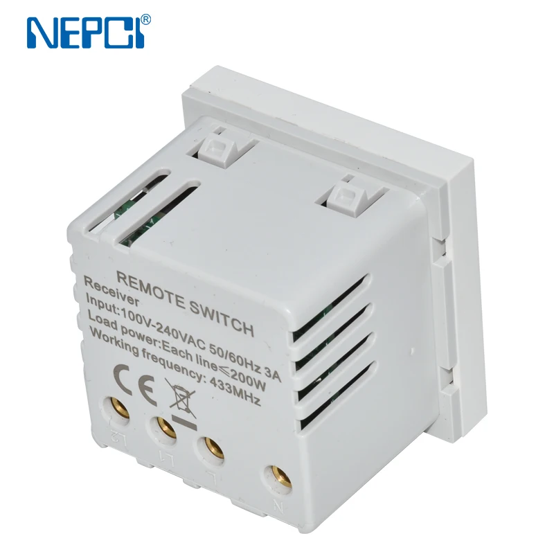NEPCI 100-20VAC wall mounted receiver switch module 45x45mm XJY-QB-71-2R 2 gang smart remote Control Switch