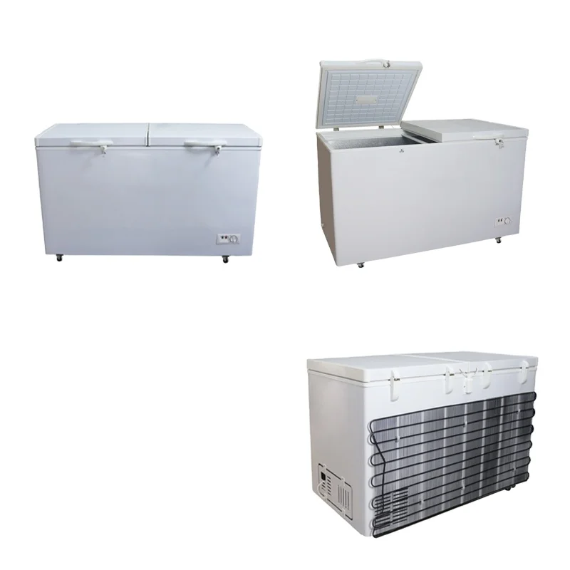 400L double doors room half cooler half freezer 12v 24v dc deep horizontal freezer