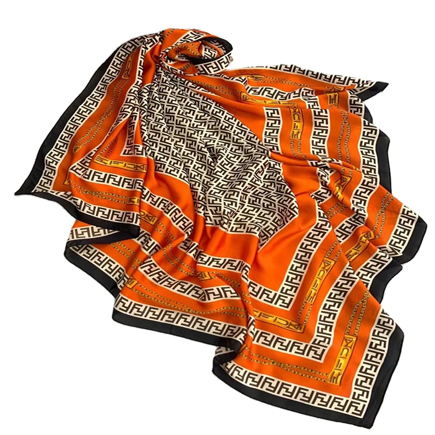 Manufacture Wholesale Custom Design Silk Scarves Ladies Silk Chiffon Hijabs Luxury Designer Brand Logo Printed Silk Scarf