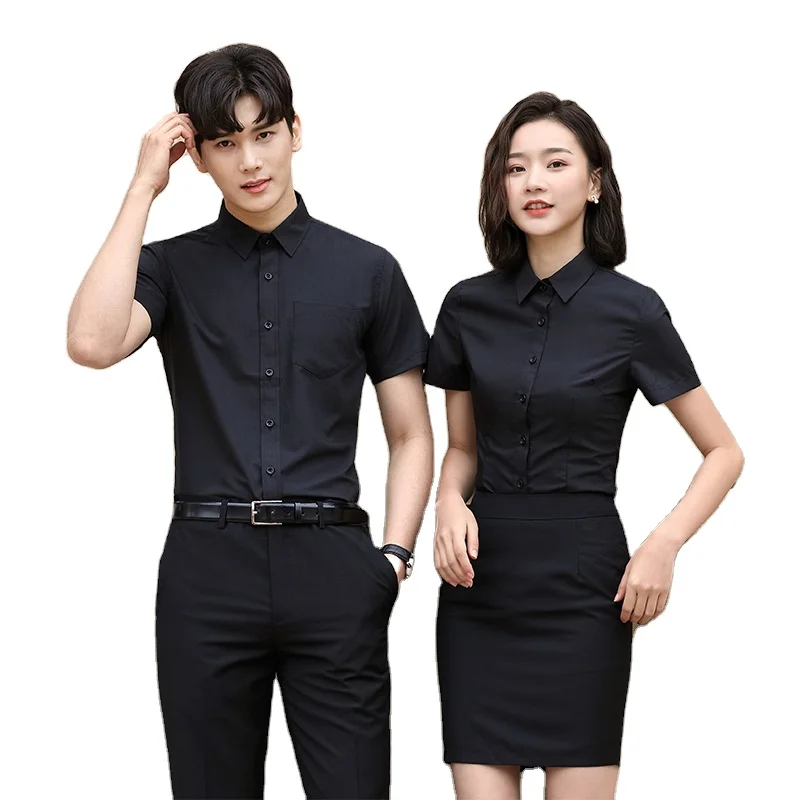 Front office hotel uniform executive clothes formal short sleeve mens shirts work shirt for women