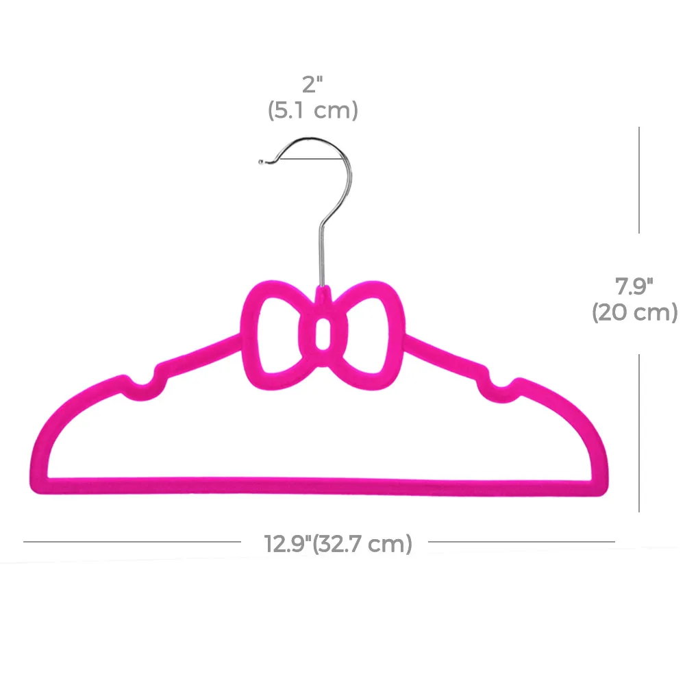 Velvet Hanger Manufacturer Pink Lovely Bow Shape Cute Velvet Kids Hanger for Cloths