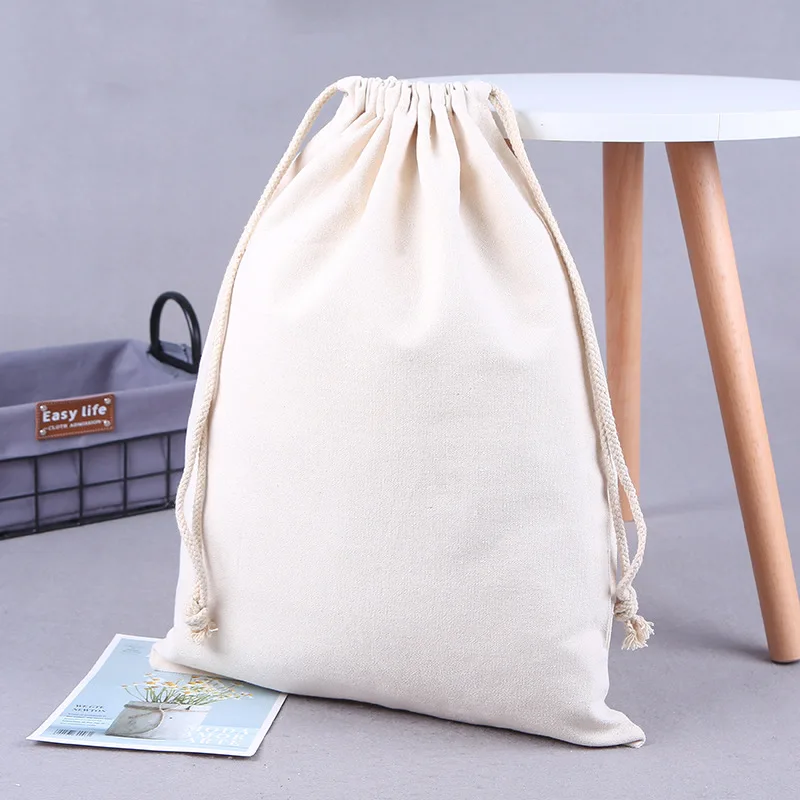 Custom Eco Friendly Organic Muslin Cotton Pouch Promotional Small White Calico Cloth Canvas Drawstring Bag With Logo Printed