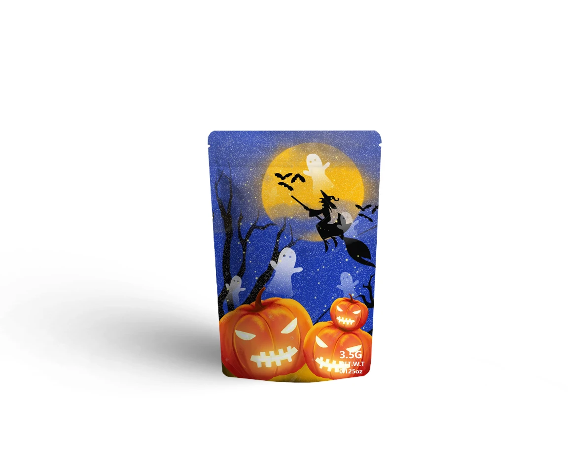 Wholesale Halloween Cartoon Sweet Candy Bags All Saints Halloween Pumpkin Plastic Zip Lock Custom Composite Bag For Food