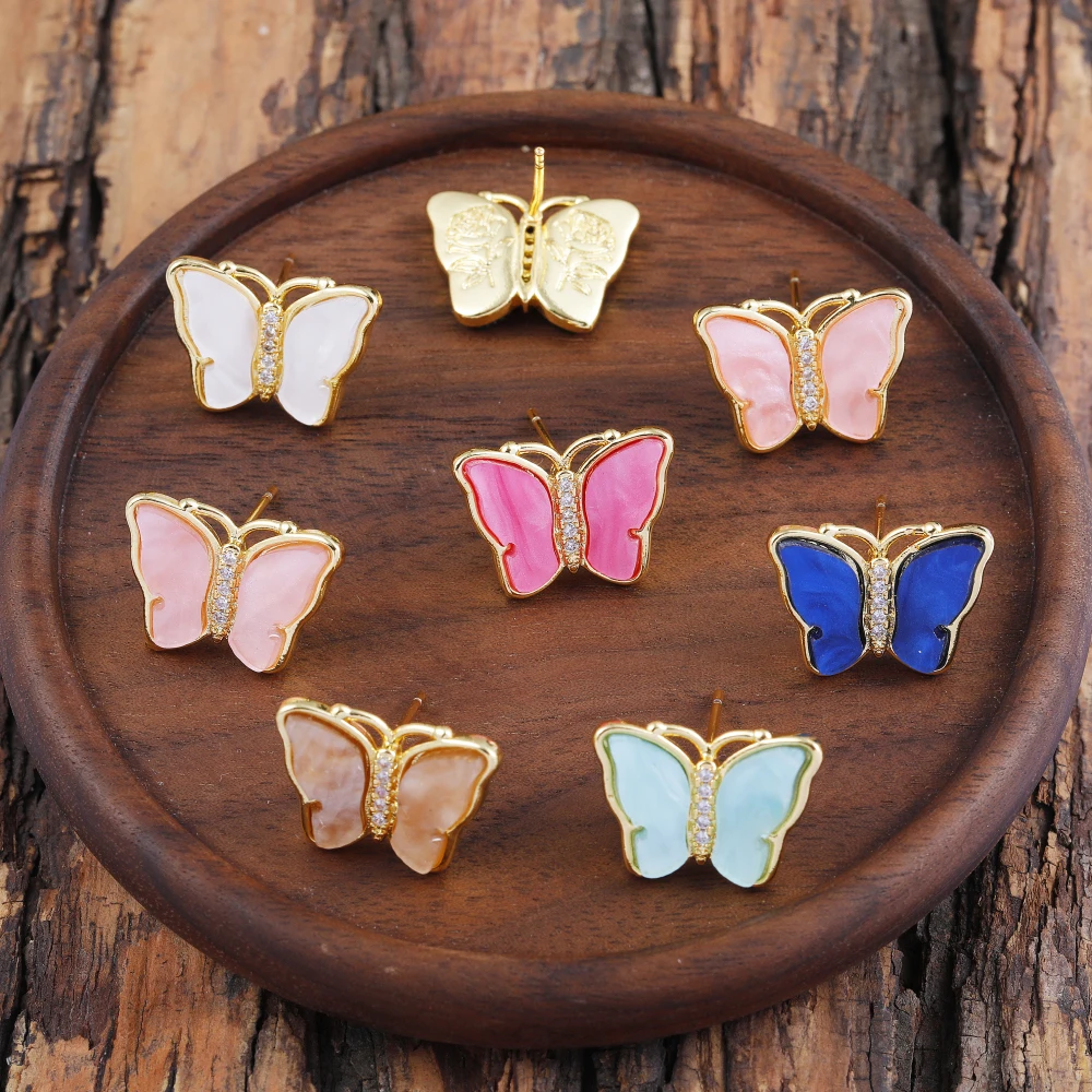  Wholesale High Quality Butterfly 14K Gold Plated Zircon Pendant Diy Earrings Jewelry Making