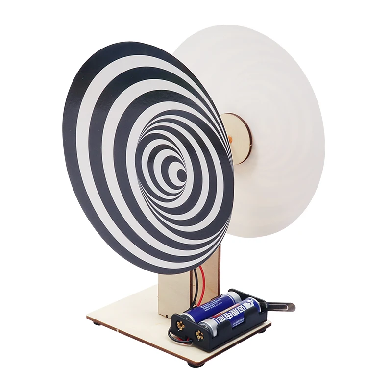 Wholesale student learning DIY Duchamp Turntable Electric wooden science  optical illusion physical science kits educational toy