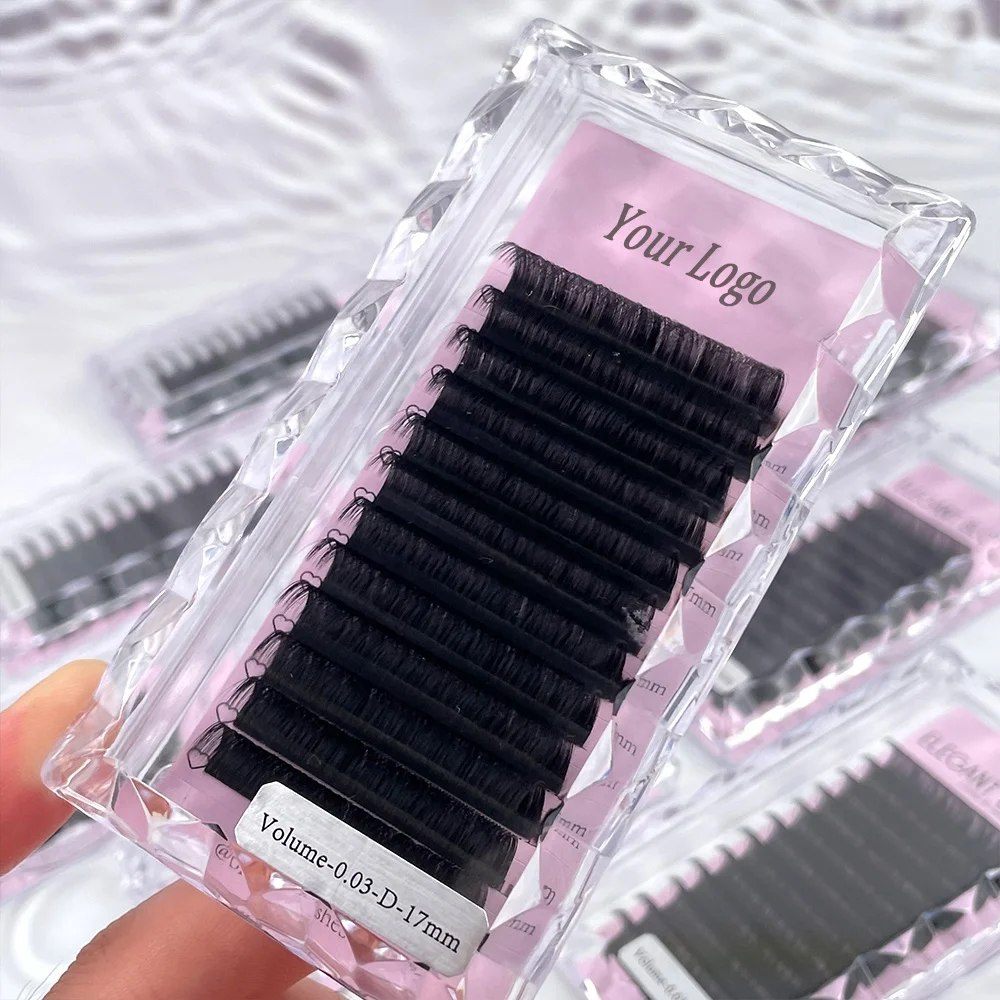 Wholesale 0.03 Private Label Cashmere Mink Lash Extensions Tray Matte Dark Black Siberian Russian  Individual Volume Lash Tray