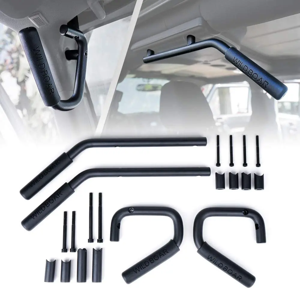 Black Front & Rear Steel Grab Bar Handle Kit for 2007 - 2018 Jeep Wrangler JK