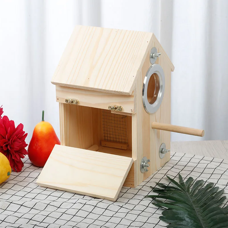 Modern Hanging Wood Birdhouse Kids Natural Wooden Bird House Outdoor