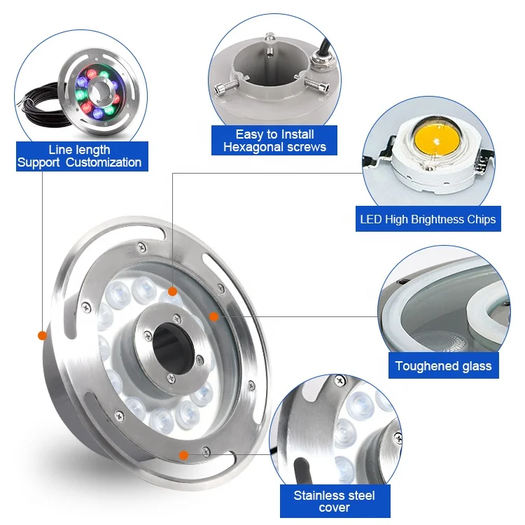 Hot-Sale Customized Underwater Swimming Pool Light 9W Rgb Stainless Steel Led Fountain Lights For Fountain Landscape