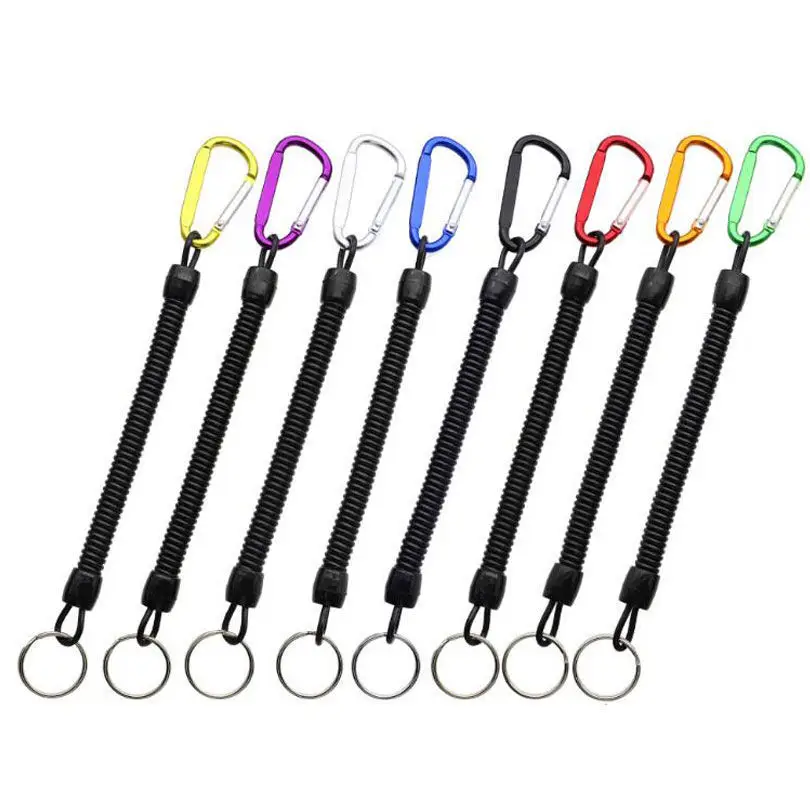 Stainless Steel Belt Carabiner Missed Rope Deep Sea Fishing Safety Lanyard Fishing Coiled Spring Lanyard