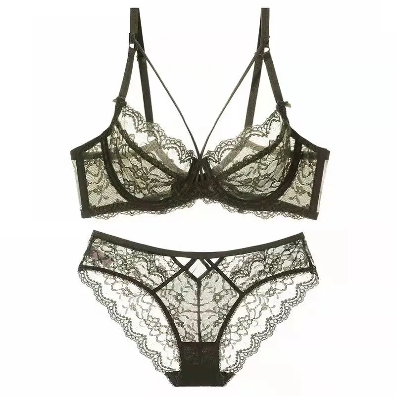 Boutique girl sexy breast hip lace underwear set transparent gathered