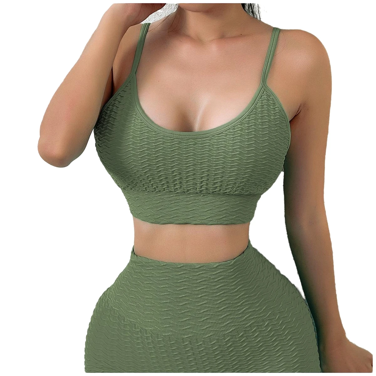 6549707 SEXY Impact Spaghetti Strap Screw Thread Back Shaping Deep U-Neck Fitness Yoga Sports Bra Crop Top