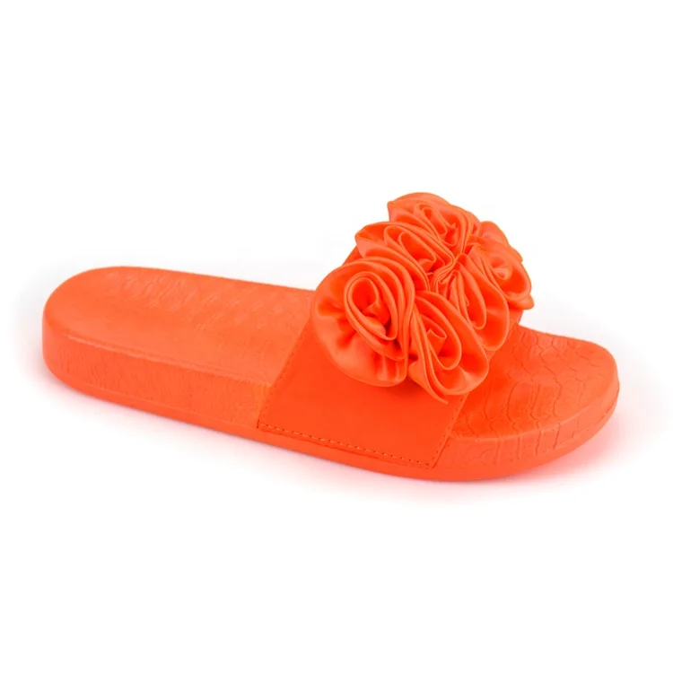 
Customized Satin Silk Flower Sandals for Ladies Neon Multi Colored Slip on Sandal Summer Slide Slippers Women Shoes Sandals OEM 