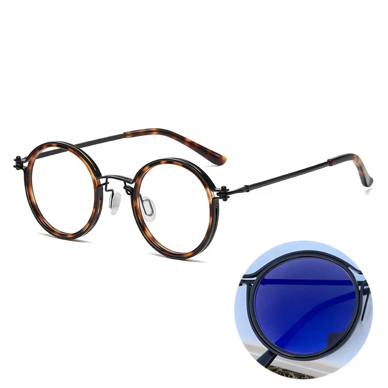 anti blue reflection photochromic circular vintage alloy pc gray black hawksbill women men`s 2024 blue light blocking glasses