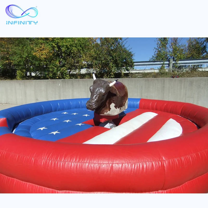 Commercial sports games amusement rides inflatable bull riding machine outside inflatable mechanical bull mat for sale
