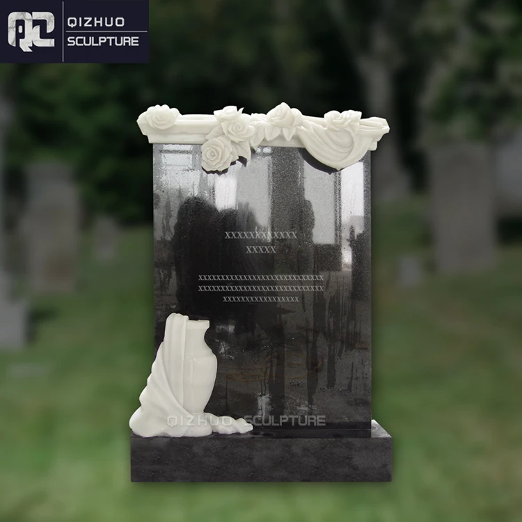 Hand Carved Cemetery Natural Stone Monuments White Marble Book Figure Gravestones
