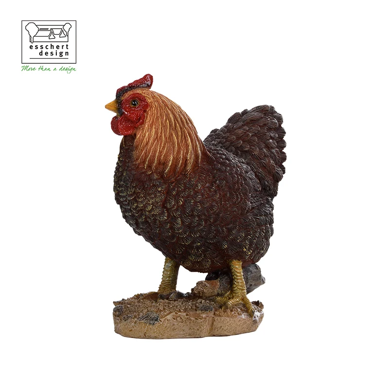 Resin wholesale chicken figurine outdoor hen statue, custom design realistic polyresin sculpture hen standing