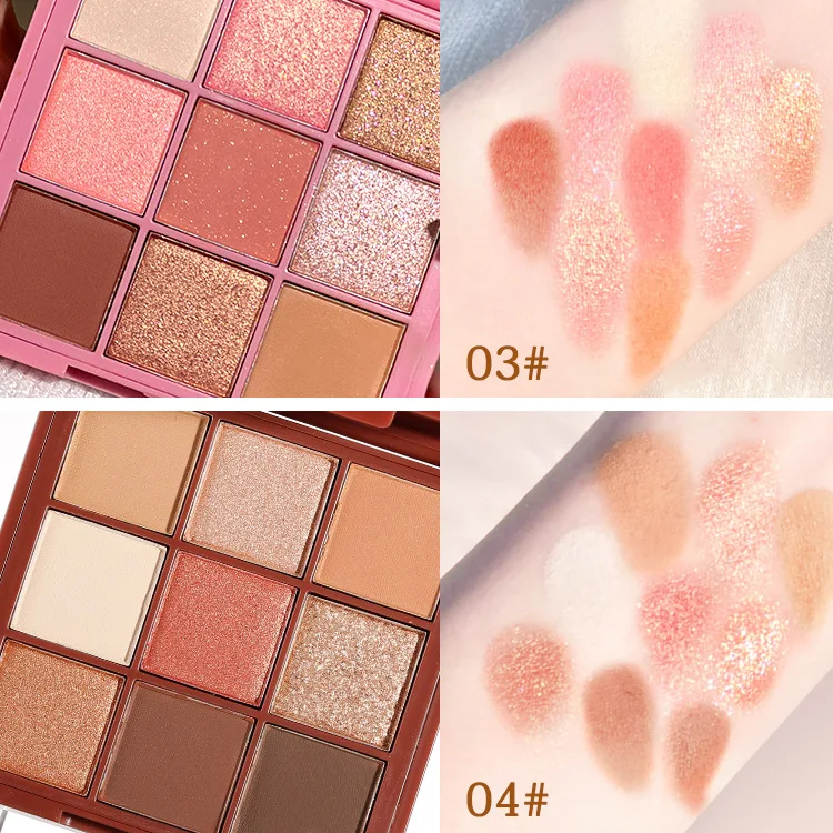 custom your own brand make up Glitter Shimmer eyeshadow palette with 9 colorful pans