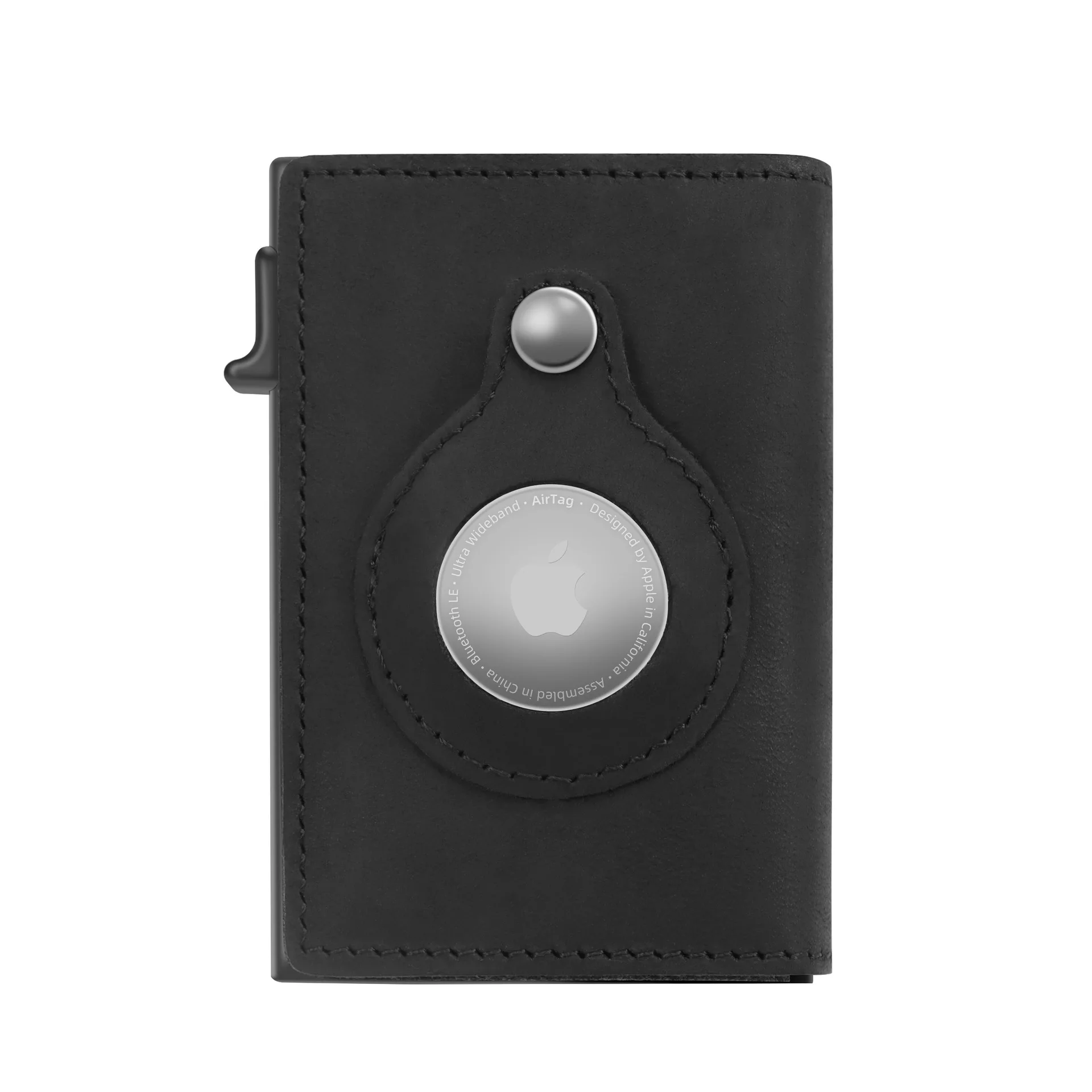 Front Pocket Minimalist Aluminum Metal Credit Card Holder ,RFID Leather Card Holder For Airtag Wallet