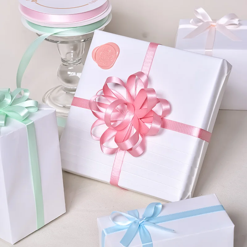 Luxury solid 30 colors thin silk double faces satin ribbon for gifts party wedding 100 yards per roll 3/8 inch