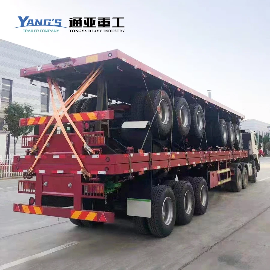 15 Meters Equipment 40tons 60tons Used 3 Axle 80ton 40ft Container Semi Truck Trailer Flatbed Trailers For Sale