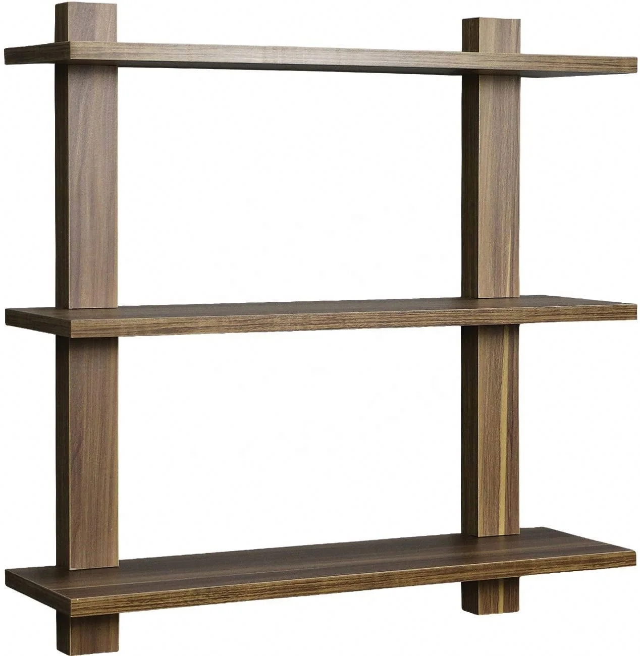 3 Tier Walnut Floating Shelf Asymmetric Square Wall Shelf Decorative Hanging Display Wall Mounted Hanging Shelf