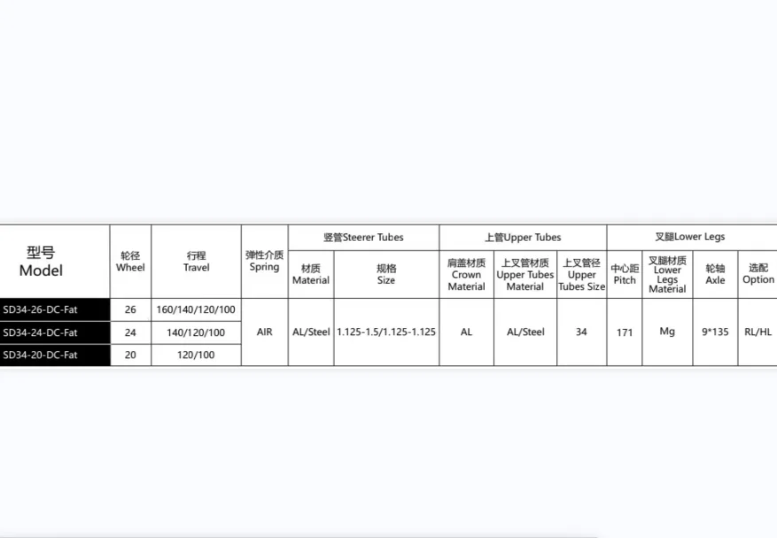 UDING Manufacturer Bicycle Parts Front Fork Air Suspension Fork SD34 20 24 26 inch with double crown for MTB