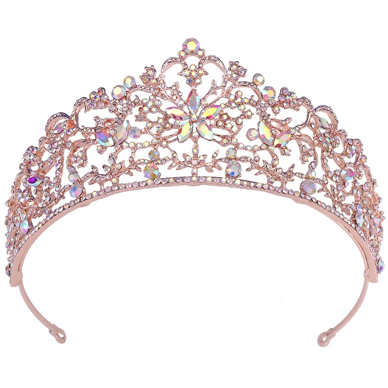 New Design Crystal Coronas Decorativas Metal Bling Colored Rhinestone Wedding Head Piece Gold Handmade Princess Crown For Girls