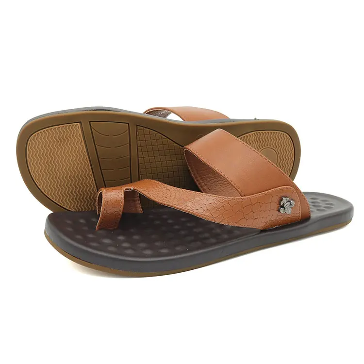 STOCK MOQ 20 pairs men Slipper fashion PU leather Flip flop