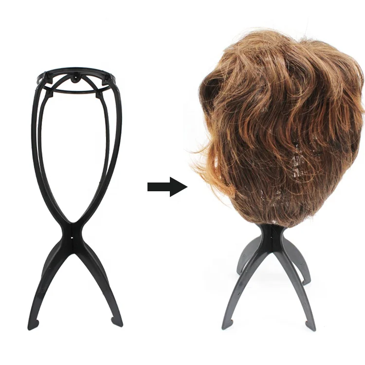 Gloway High Quality Foldable Collapsible Hanging Adjustable Custom Hair Wig Stand Plastic Wig Holder Tripod Display Stand