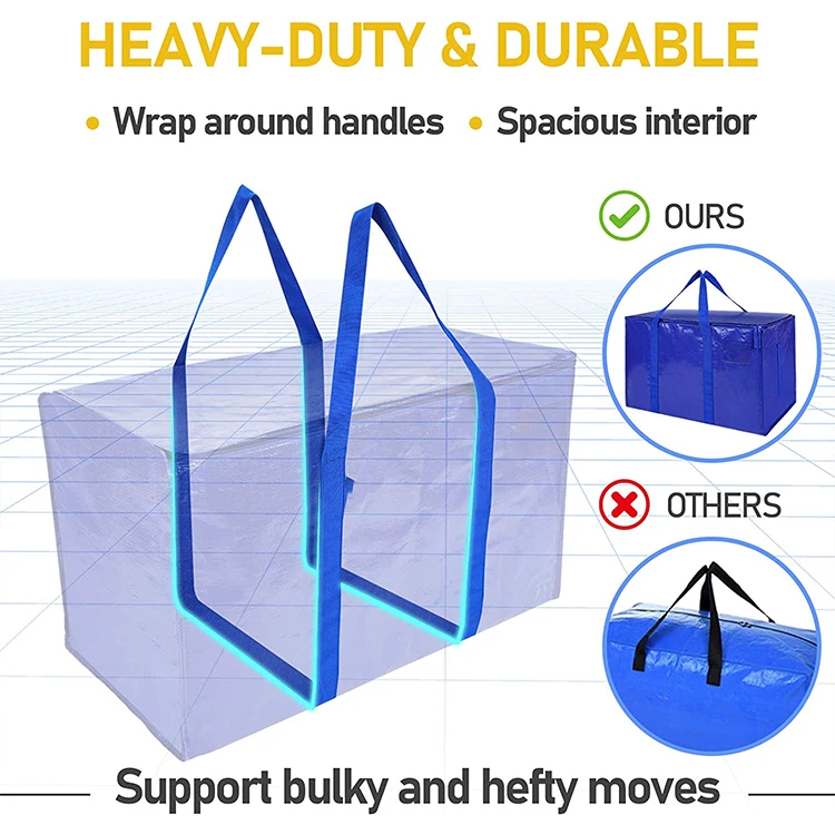 Extra Large Thick oversized PP woven shopping storage moving bag with strong handle and zipper for travel