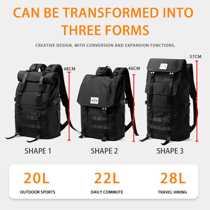 Black Novelty Innovative Roll Top Backpack Waterproof Multifunction Expansion Laptop Backpack for Men Backpack Manufacturer