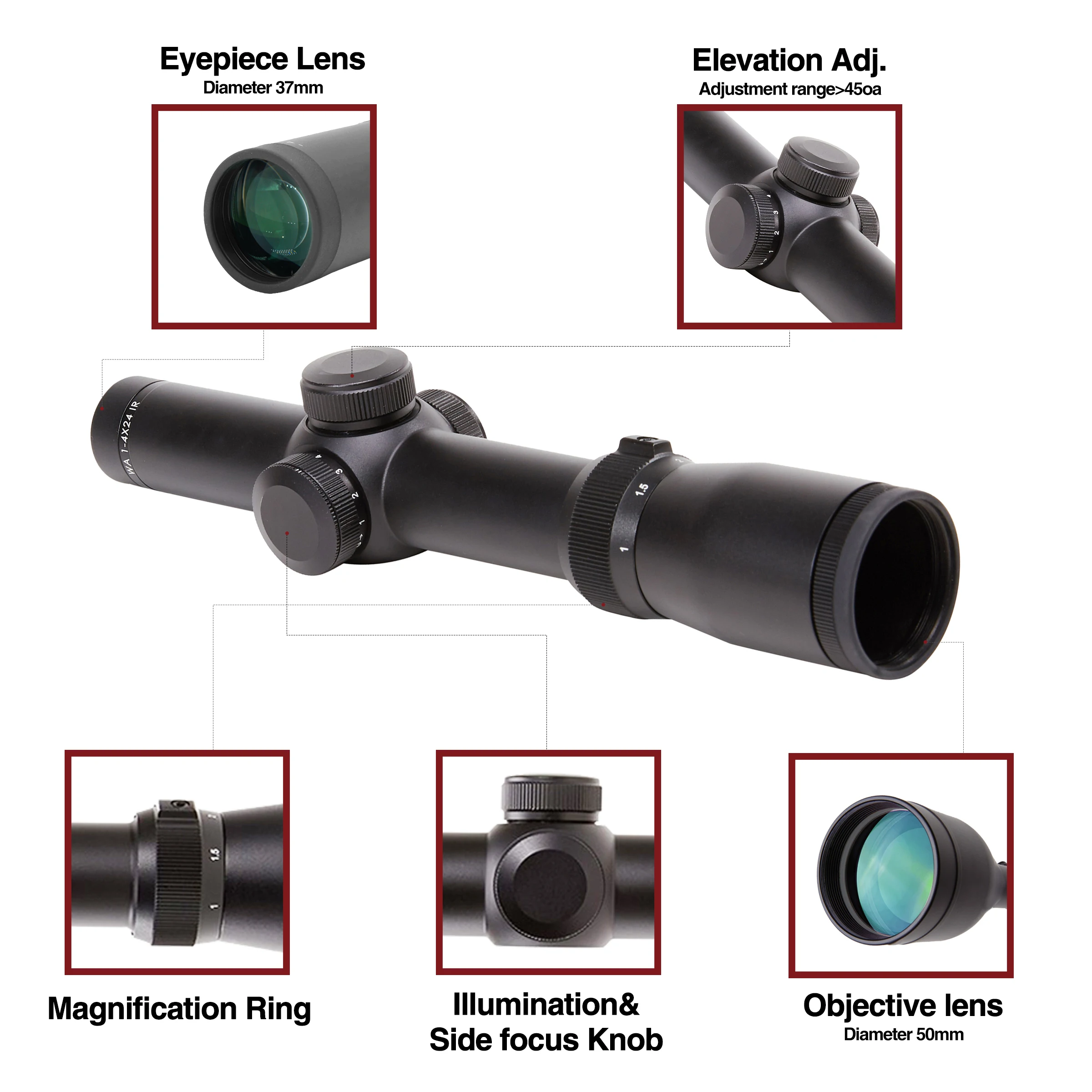 Outdoor Long range 1-4X24 optic scope hunting tactical optical scopes sight
