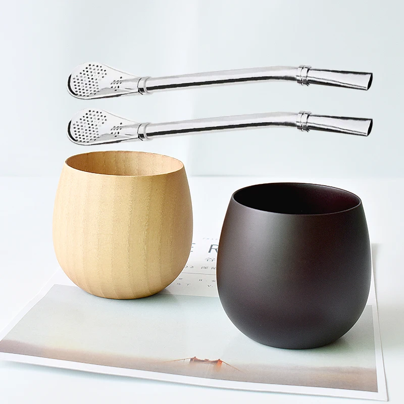 
 Низкая цена, Высококачественная деревянная чашка для кофе и чая с металлической соломинкой  